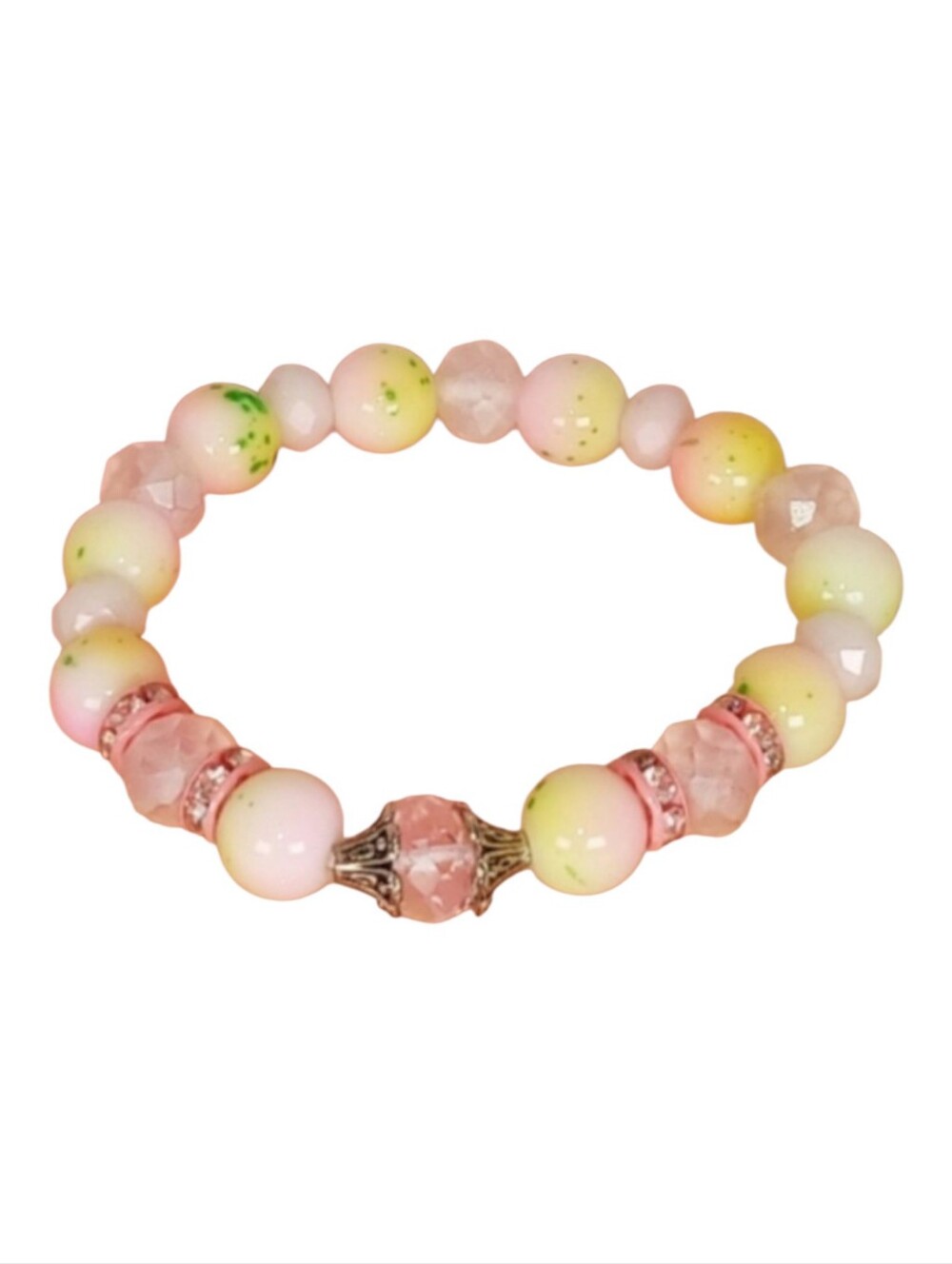 Pastel Pink & Yellow Stretch Bracelet Y2K Bloomcore Modern Retro Glam Soft Girl